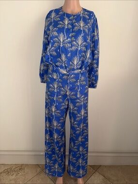 Zara Blue Palm-Print Button Front Top